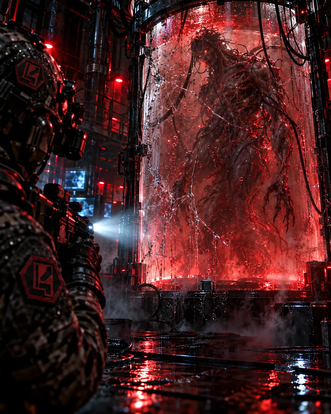 A KAZI operator facing a cracked specimen tank